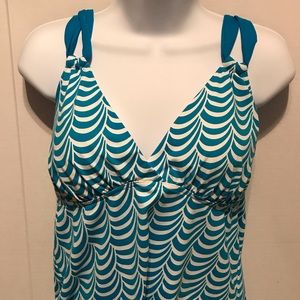 Lands end two-piece halter and skirt swimsuit.